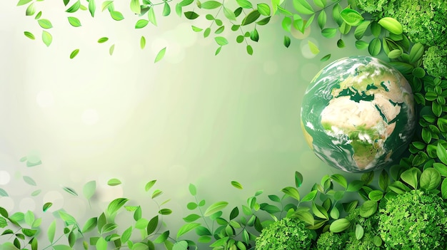 Photo green leaves surround a green globe on a soft green background