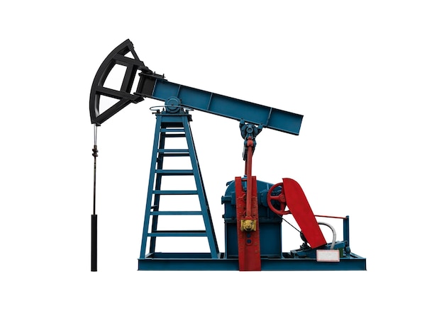 Green Oil pump oil rig energy industrial machine for petroleum crude on white background