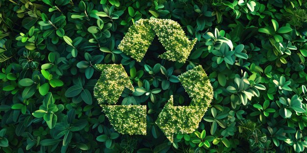 Green recycling sign surrounded by green leaves Perfect for ecofriendly designs