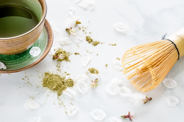 Green tea matcha in a bowl on table