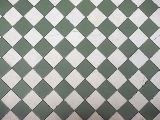 Green and white tiled floor