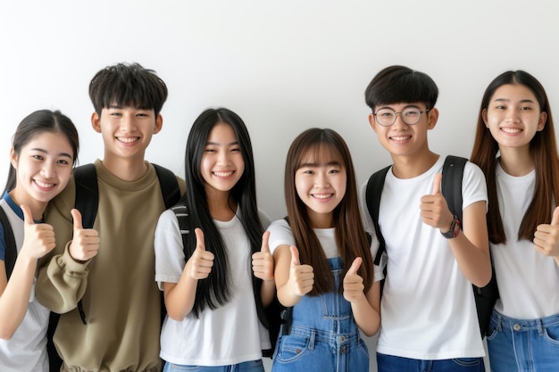 Photo group of asian student gesturing togetherness adolescence