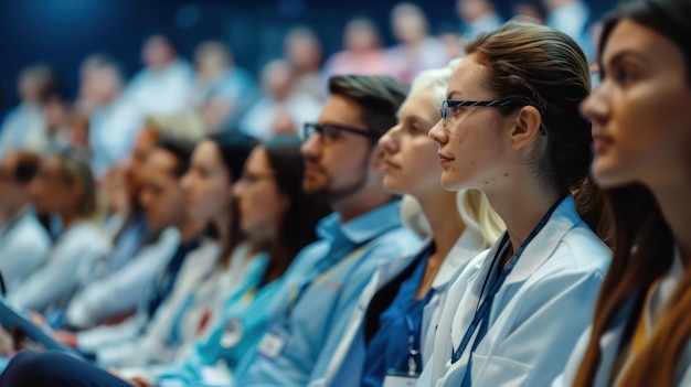 A group of doctors participating in a medical conference or seminar listening to lectures