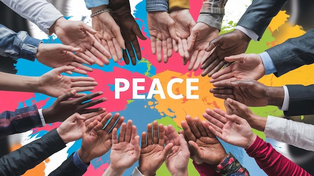 Photo a group of people holding hands with the word peace on it