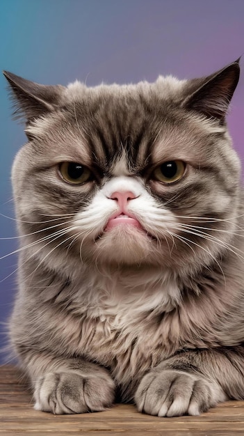 Photo grumpy cat in close up photo studio photo