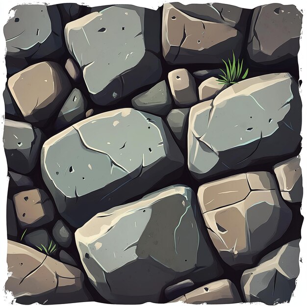 Photo grunge stone wall with grass vector illustration for your design