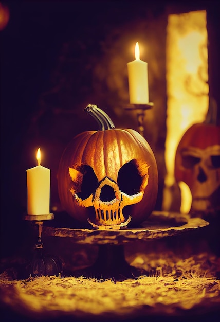 Halloween skull pumpkin AI render