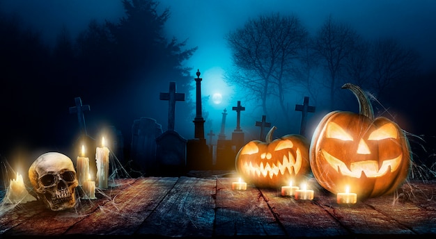 Halloween wallpaper with evil pumpkins