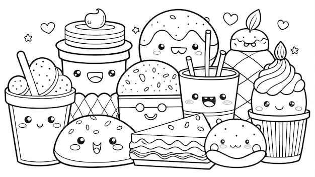 Photo hand drawn kawaii coloring book illustration ai generated