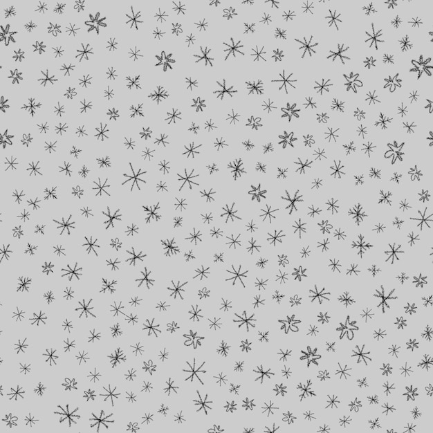 Hand Drawn Snowflakes Christmas Seamless Pattern. Subtle Flying Snow Flakes on chalk snowflakes Background. Actual chalk handdrawn snow overlay. Captivating holiday season decoration.