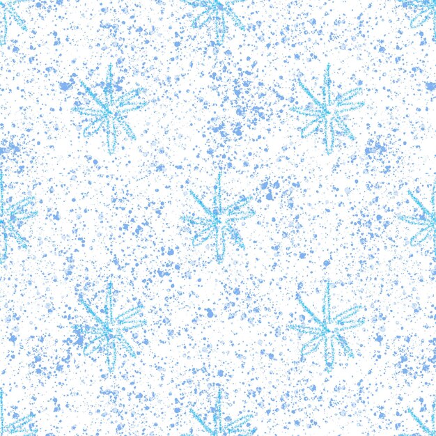 Photo hand drawn snowflakes christmas seamless pattern. subtle flying snow flakes on chalk snowflakes background. alluring chalk handdrawn snow overlay. unusual holiday season decoration.