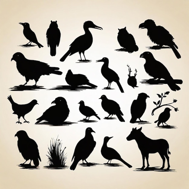 Photo handdrawn animals silhouette set