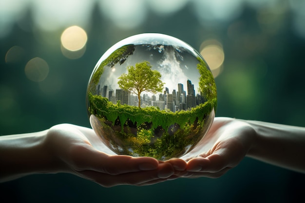 hands holding Globe Glass earth globe earth day World environment day concept