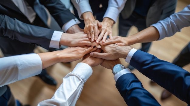 Photo hands in a team huddle