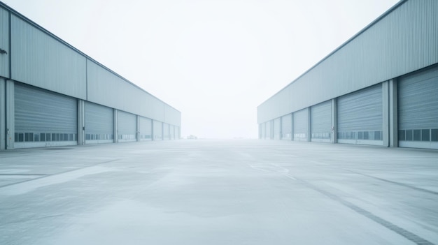 Photo hangar doors in the fog