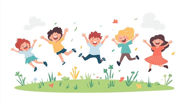 Happy Children Enjoying Outdoor Fun in a Colorful Landscape