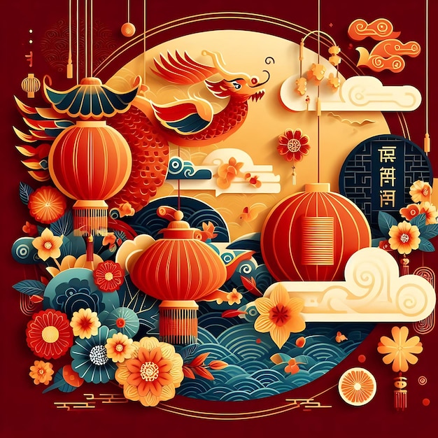 Happy Chinese new year celebration social media post template Chinese lunar new year poster