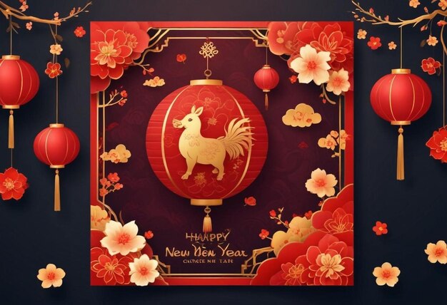 Photo happy chinese new year wishing card and social media post background