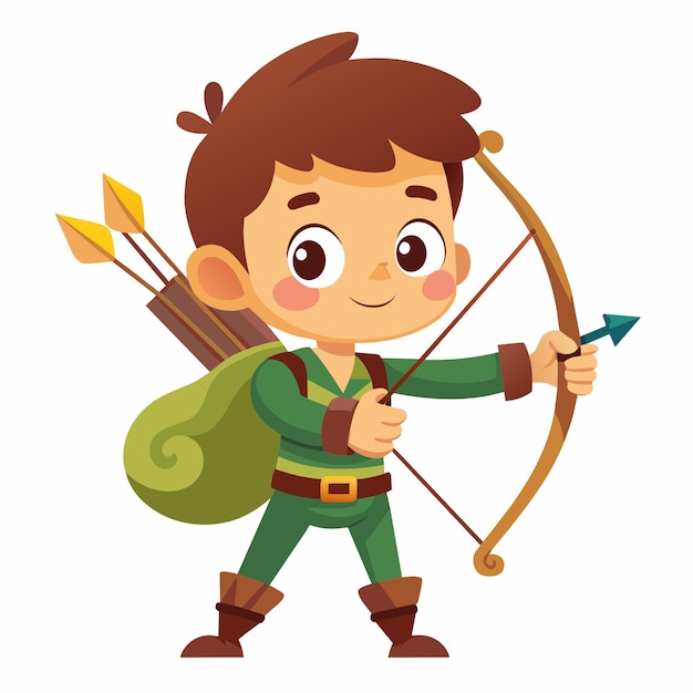 Photo happy cute little boy with bow and arrow doing archery sport aiming ready to shoot