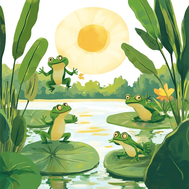 Photo happy frogs in a lily pond