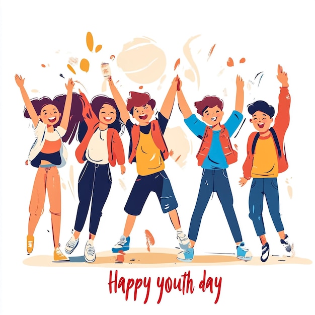 Photo happy international youth day cute cartoon illustration