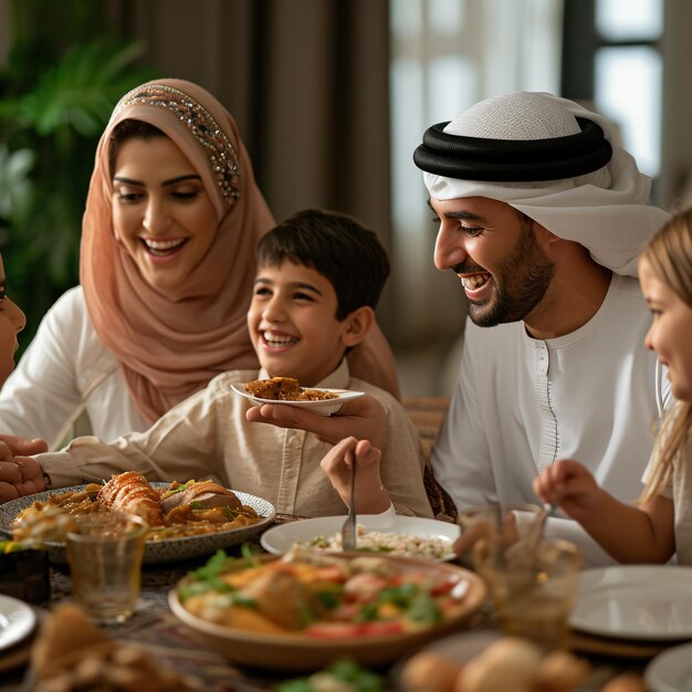 Happy Middle Eastern Family Enjoys in Ramadan