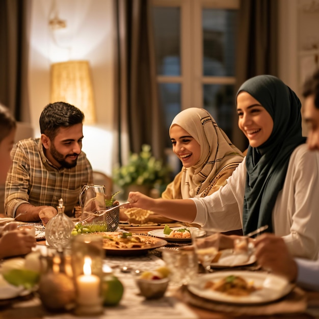 Happy Middle Eastern Family Enjoys in Ramadan