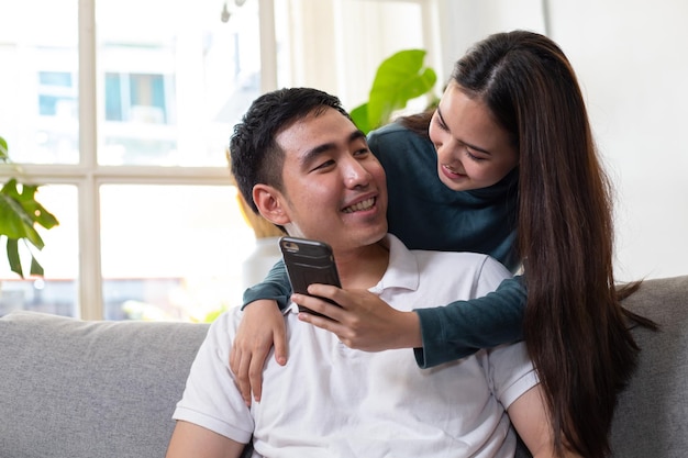 Happy young Asian couple after marriage