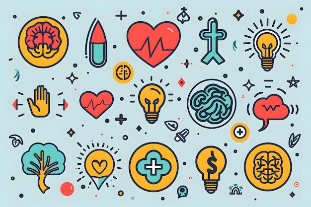 Photo health and wellness icons vibrant and creative symbol set