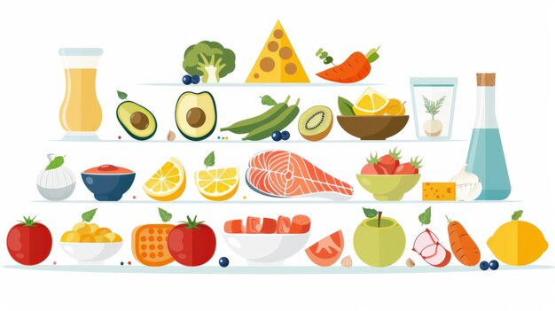 Photo healthy food illustration fruits vegetables and dairy