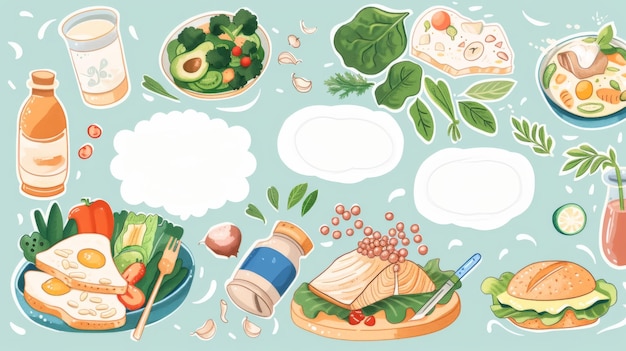 Photo healthy meal planning with fresh ingredients illustration