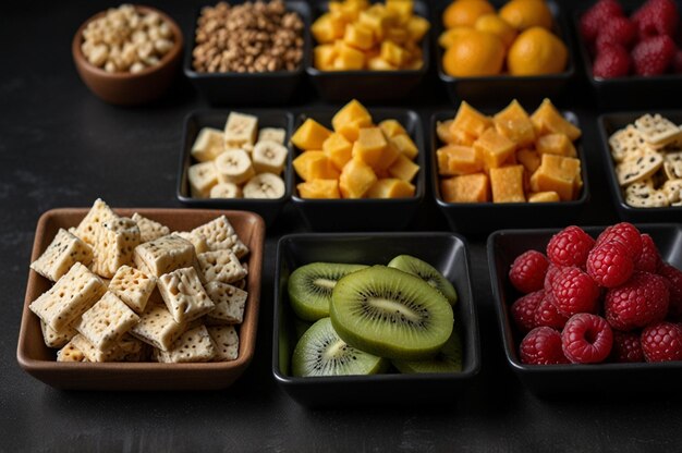 Photo healthy snacks on plain black background