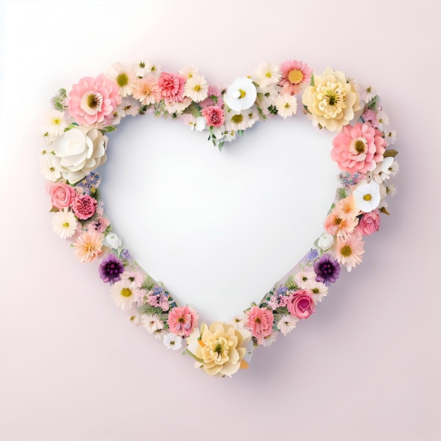 A heart shaped frame with flowers in the middle.