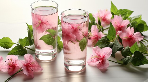 Herbal Harmony Glass of Iced Tea with Floating Hibiscus Flowers