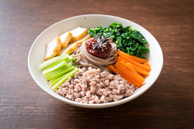 High angle view of salad in bowl on table