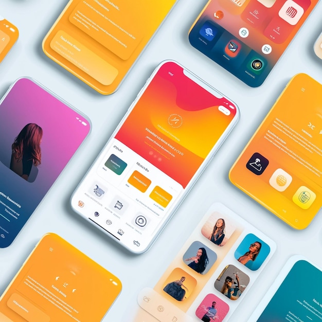 Photo highfidelity mockup of a mobile app with vibrant color schemes