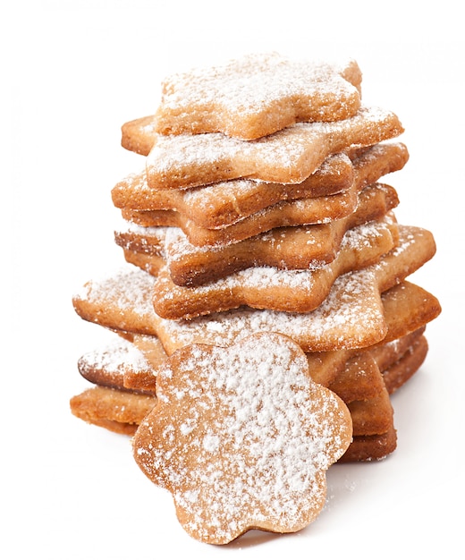 Homemade Christmas cookies sprinkled with powdered sugar