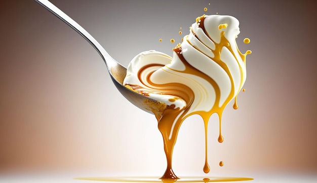 Honey pouring over yellow gourmet dessert abstract pattern generative AI