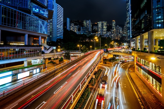 Hongkong urban construction and road vehicles, night view