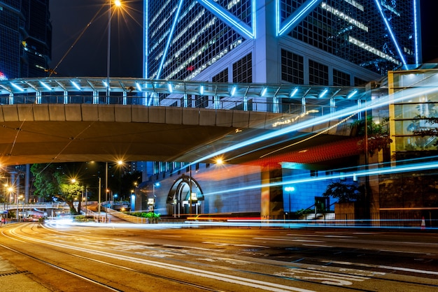 Hongkong urban construction and road vehicles, night view