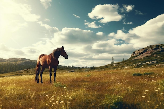 Horse grazing peacefully in a sunlit pasture