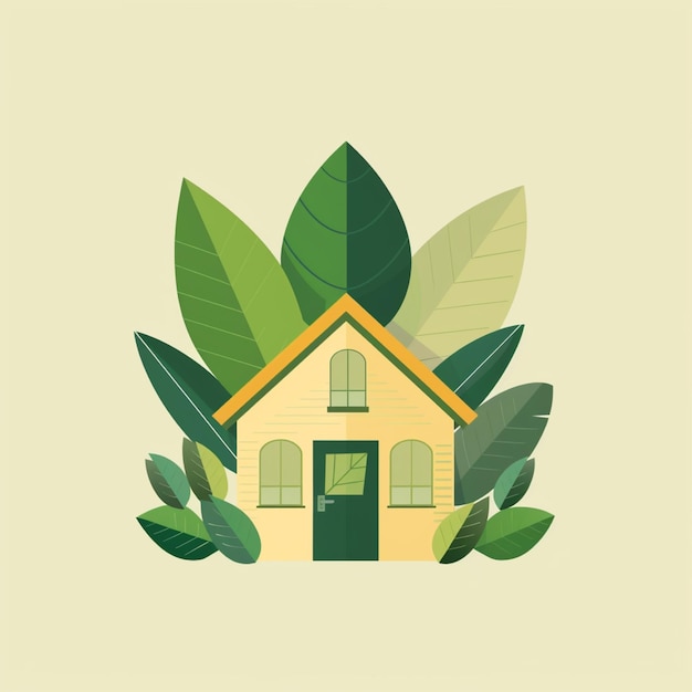 Photo house with green leaves eco friendly concept vector flat illustration