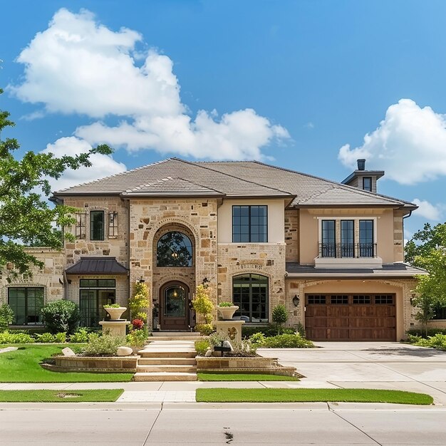 a house with a large garage that has a large front door