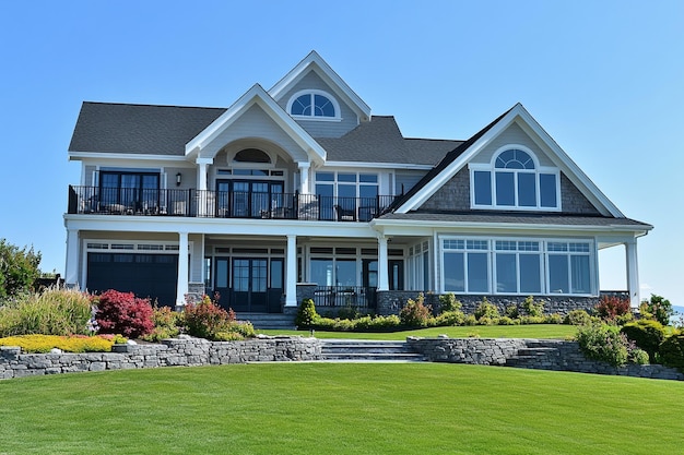 Photo a house with a lot of windows on the top of it