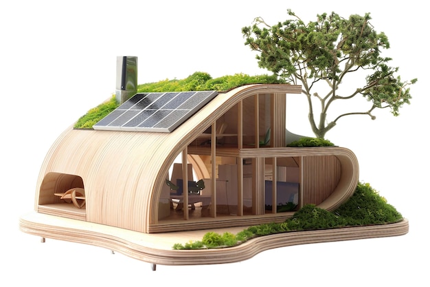 Photo a house with a tree on the top and a solar panel on the roof