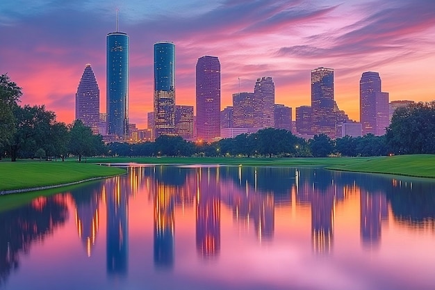 Photo houston texas usa downtown park and skyline at twilight