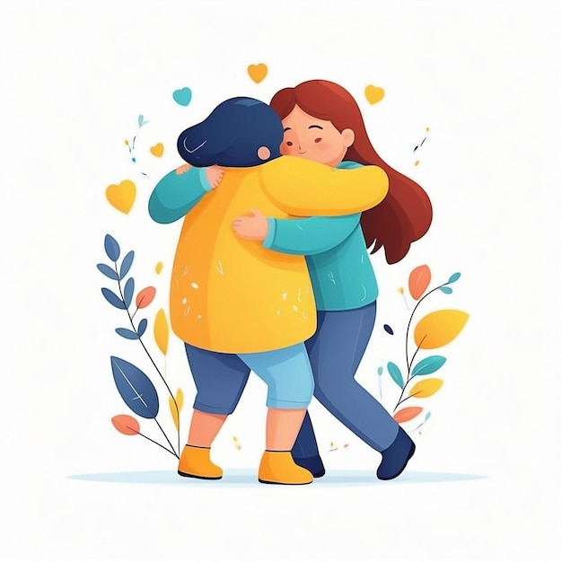 Photo hugging cartoon abstract illustration concept with the theme of world hugging day