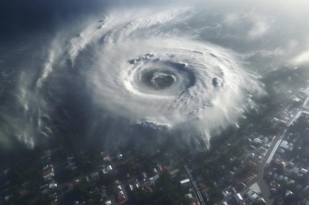 Photo hurricane eye passing over city natural disaster photo