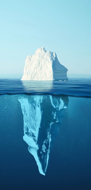 Iceberg - Hidden Danger And Global Warming Concept. Iceberg floating in the ocean with visible underwater part. Greenland Ice