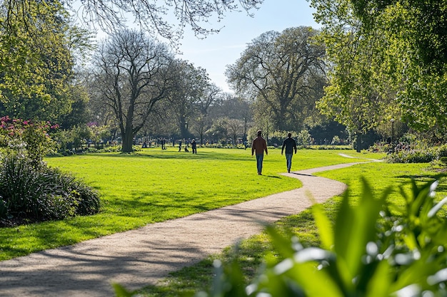 Photo idyllic captures of leisurely strolls through blooming gardens and verdant parks on easter monday